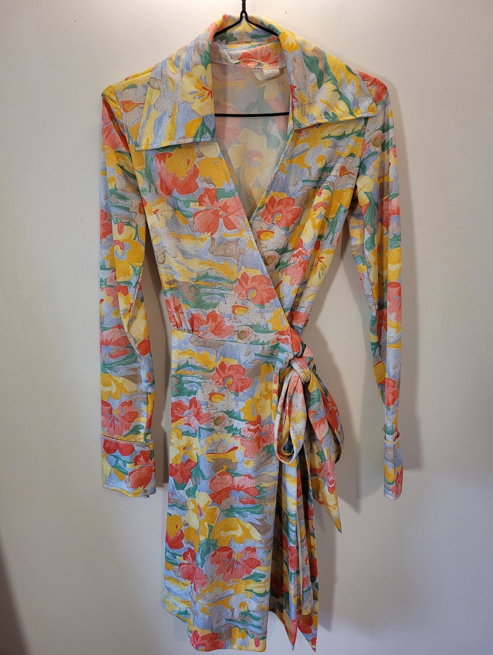 Sears Jr Bazaar Vintage 70s Floral Print Spring Wrap Long Sleeve Dress - 5